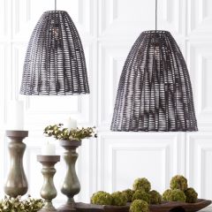 Woven Black Rattan Lantern Pendant Light