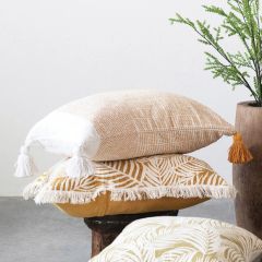 Woven Cotton Lumbar Pillow With Tassels