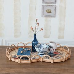 Woven Florals Scalloped Rattan Tray