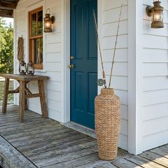 Woven Hyacinth and Rattan Floor Vase