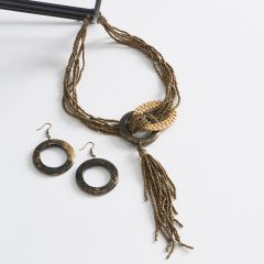 Woven Oval Beaded Necklace and Earring Set
