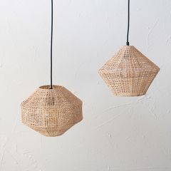 Woven Rattan Geometric Pendant Light