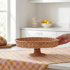 Woven Rattan Pedestal Basket Tray