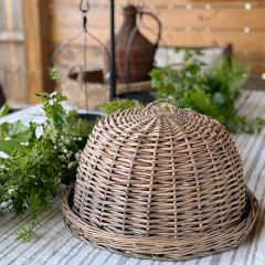 Woven Rattan Tray With Dome Cover