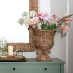 Woven Rattan Urn Planter With Bow