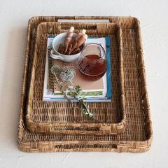 Woven Rectangle Rattan Serving Tray Set of 2
