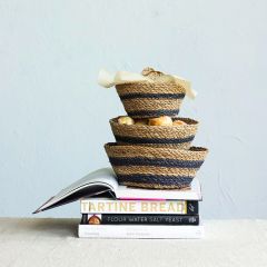 Woven Seagrass Striped Nesting Baskets Set of 3