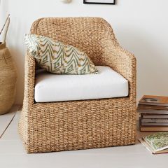 Woven Water Hyacinth Cushioned Accent Chair
