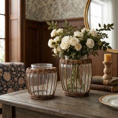 Woven Willow Glass Jar Vase