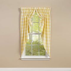 Yellow Check Gathered Window Swag Curtain Set of 2