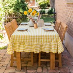 Yellow Gingham Farmhouse Tablecloth 150 Inch