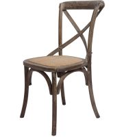 Brown Wash Cross Back Wooden Chair Set of 2
