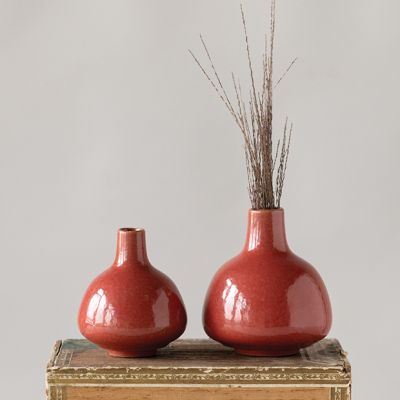Narrow Top Stoneware Vase Set of 2