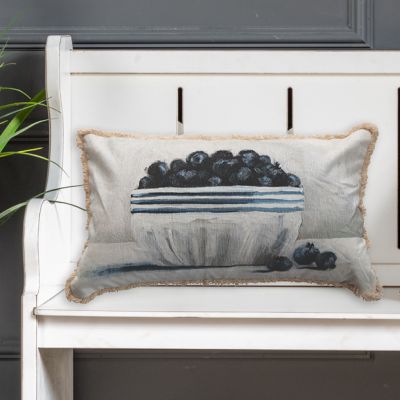 Blueberries In Bowl Fringed Lumbar Pillow