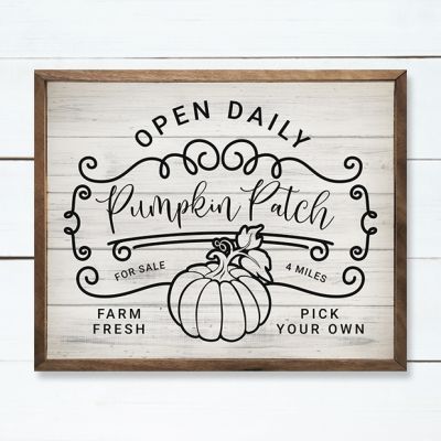 Open Daily Pumpkin Patch Whitewash Framed Sign