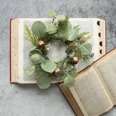 10 Inch Seasonal Greenery Candle Ring With Bells