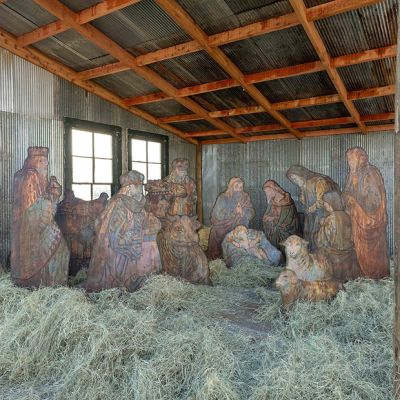 12 Piece Large Antiqued Metal Nativity Set