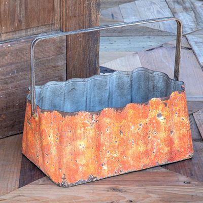 14 Inch Corrugated Tin Basket Planter