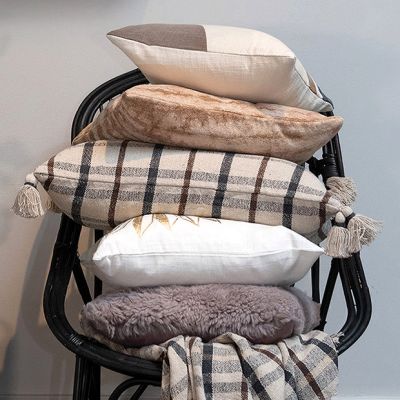 Tasseled Plaid Lumbar Pillow