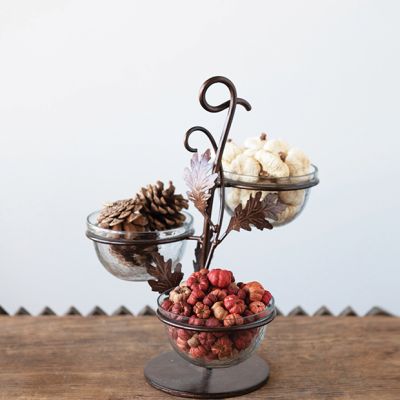 Metal Leaf Stand With Three bowls
