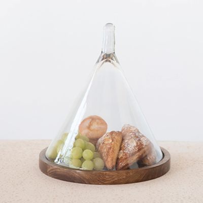 2 Piece Glass Cone Cloche on Wood Base