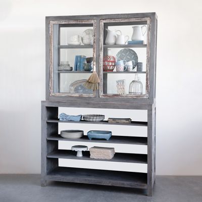 2 Piece Reclaimed Wood Display Cabinet