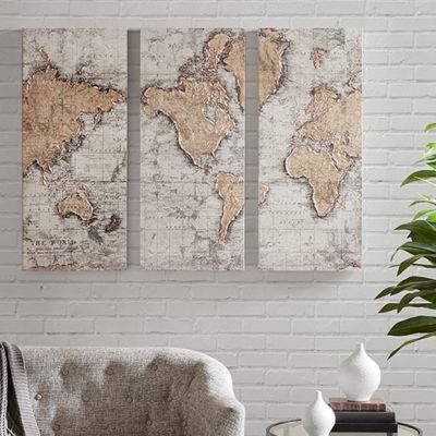 World Map Panels Set of 3