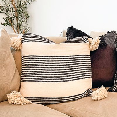 Tasseled Cotton And Chenille Striped Throw Pillow