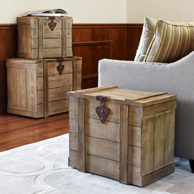 3 Piece Antiqued Wooden Storage Trunk Set