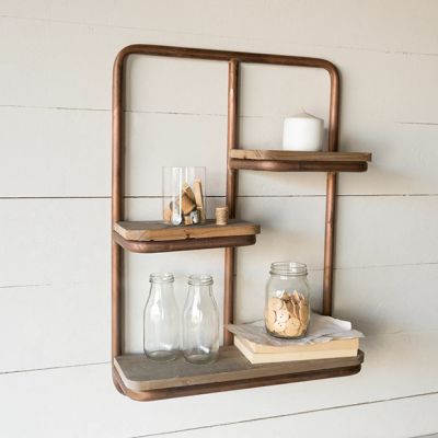 3 Tier Copper and Wood Wall Shelf