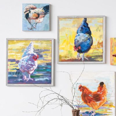 Framed Hand Painted Chicken Wall Decor Set of 2