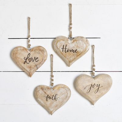 Rustic Inspirational Heart Ornaments Set of 4