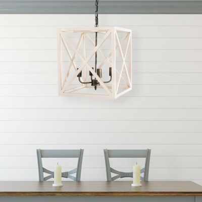 4 Bulb Rectangle Wood and Metal Pendant Light