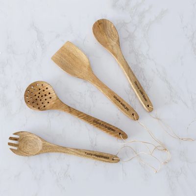 4 Piece Engraved Wood Spoon Set