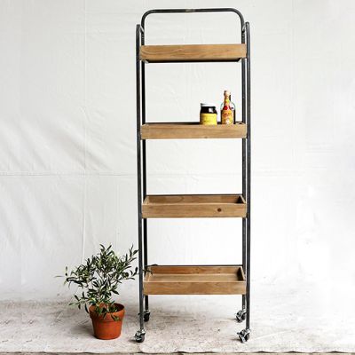 4 Tier Rack With Wood Shelves On Casters