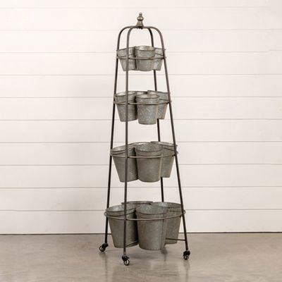 4 Tier Rolling Metal Buckets