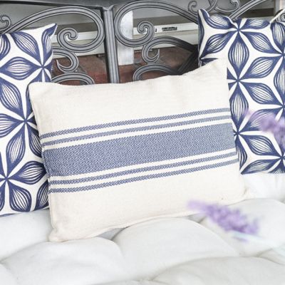 Cotton Canvas Pillow With Blue Stripes