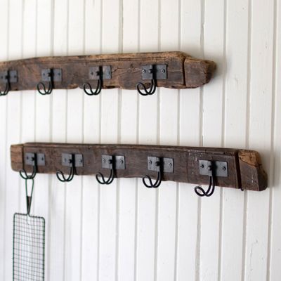 5 Wire Hook Recycled Wood Coat Rack Set of 2
