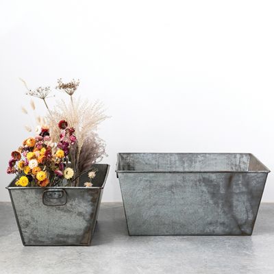 Galvanized Metal Rectangular Planter Set of 2