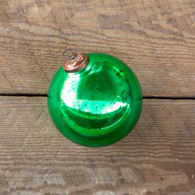 6 Inch Antiqued Emerald Shiny Glass Ball Ornament