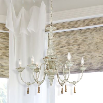 6 Light Chandelier With Hanging Wood Accents