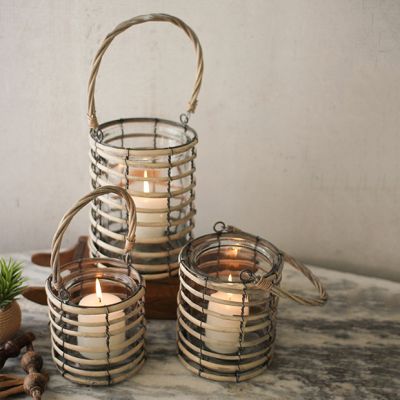 Willow With Glass Lantern Set of 3