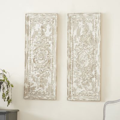 French Country Distressed Wall Plaque Panel Set of 2