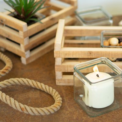 Candle Holders With Recycled Wood Base Set of 2