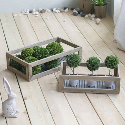 Corrugated Metal And Wood Tray Set of 2