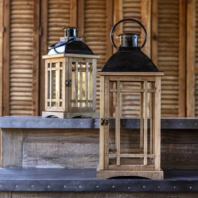 Rustic Farmhouse Windowpane Candle Lantern Set of 2
