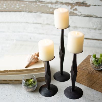 Forged Iron Industrial Candle Stands Set of 3