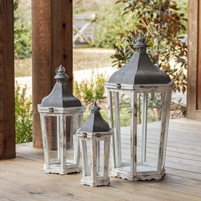 Weathered Wood Candle Lantern Collection Set of 3