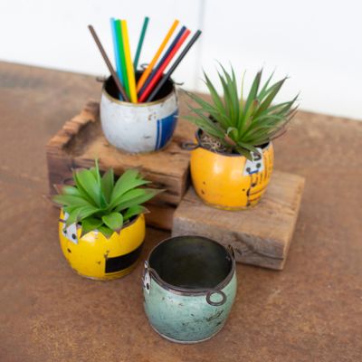 Recycled Metal Planter Pot Collection Set of 4