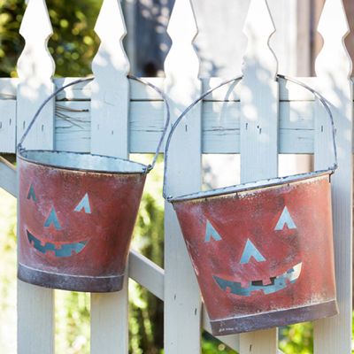 Painted Metal Jack O Lantern Pail Set of 2